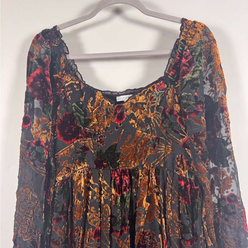 Baltic Born Women Maxi Dress SMALL Velvet Burnout Milkmaid Renaissance Smocked - Picture 3 of 16